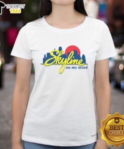 Alt Text: Official Skyline Chili Always On My Mind logo on a stylish ladies tee, perfect for fans of Skyline Chili apparel.