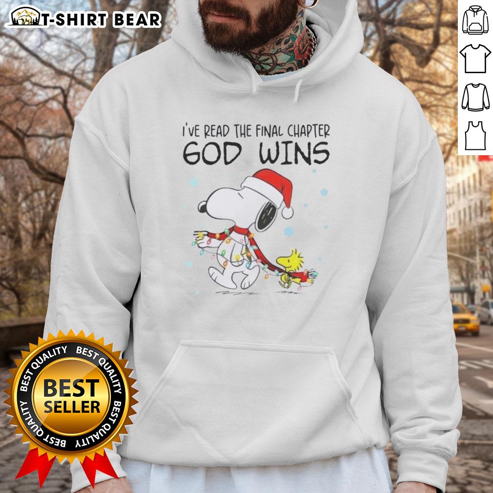 Official Snoopy X Woodstock I’Ve Read The Final Chapter God Wins Christmas Lights Hoodie Official Snoopy X Woodstock hoodie featuring 'God Wins' Christmas lights design, perfect for festive holiday wear.