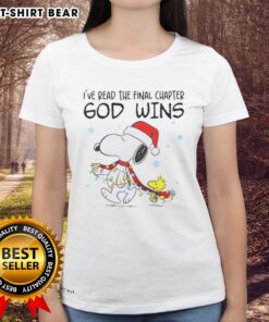 Official Snoopy X Woodstock IVe Read The Final Chapter God Wins Christmas Lights Ladies Tee featuring festive design.