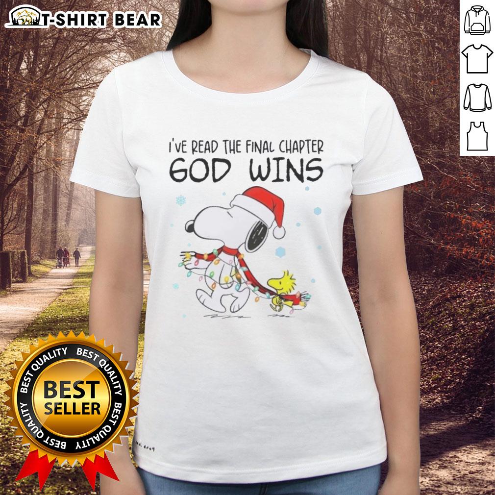 Official Snoopy X Woodstock I’Ve Read The Final Chapter God Wins Christmas Lights Ladies-Tee Official Snoopy X Woodstock IVe Read The Final Chapter God Wins Christmas Lights Ladies Tee featuring festive design.