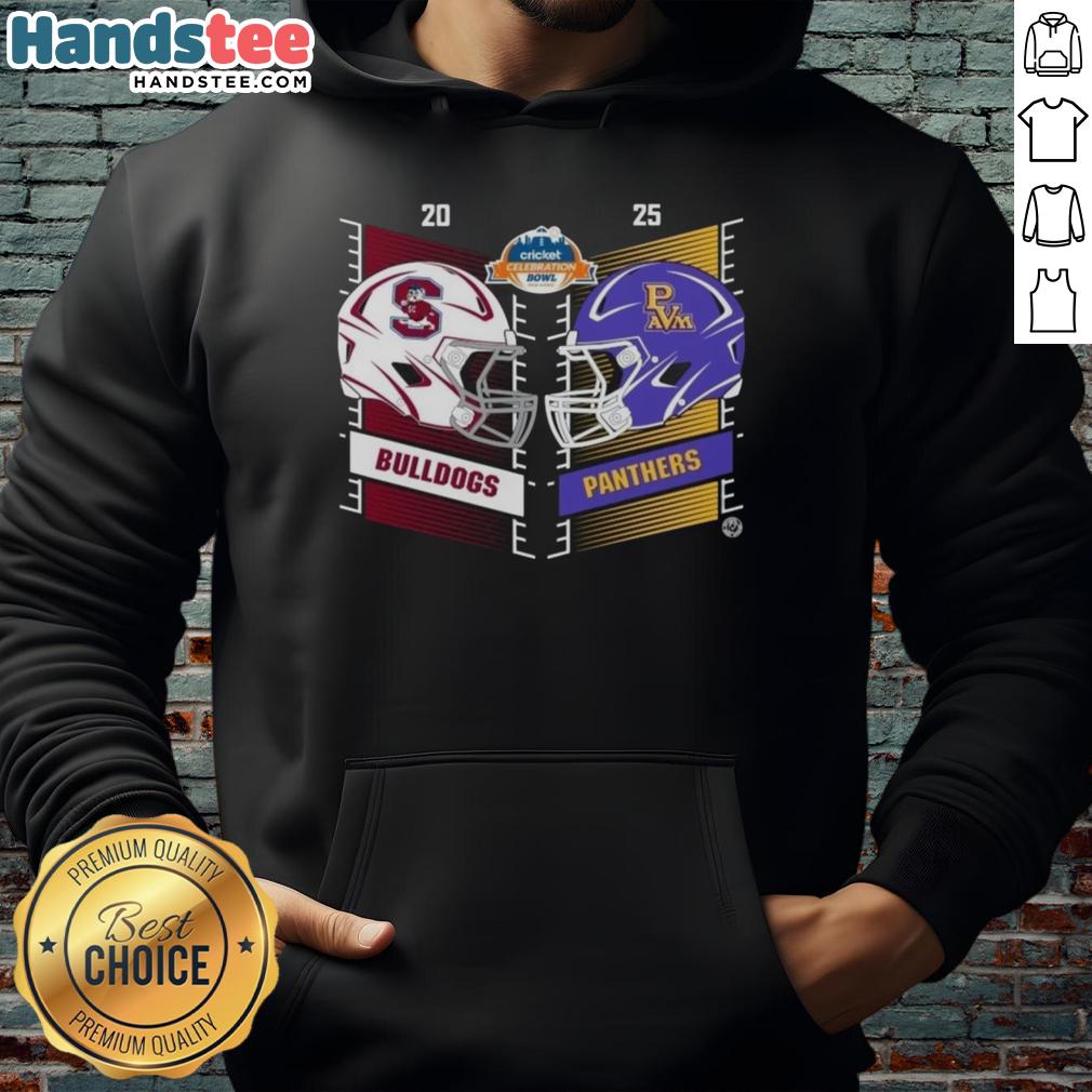 official-south-carolina-state-bulldogs-vs-prairie-view-am-panthers-2025-cricket-celebration-helmet-hoodie Alt Text: 2025 cricket celebration hoodie featuring South Carolina State Bulldogs vs Prairie View AM Panthers logo.
