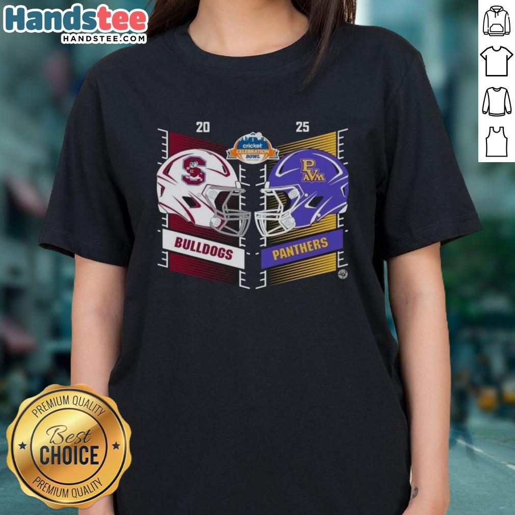 official-south-carolina-state-bulldogs-vs-prairie-view-am-panthers-2025-cricket-celebration-helmet-ladies-tee Alt Text: Official South Carolina State Bulldogs vs Prairie View AM Panthers 2025 cricket celebration helmet ladies tee design