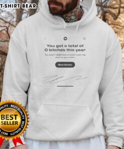 Official Spotify 'You Got A Total Of 0 Bitches This Year' hoodie in black, perfect for music lovers and humor enthusiasts.