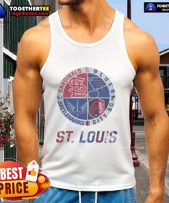 Official St. Louis Cardinals, Blues, Battlehawks, and City SC tank top featuring team logos and vibrant colors.