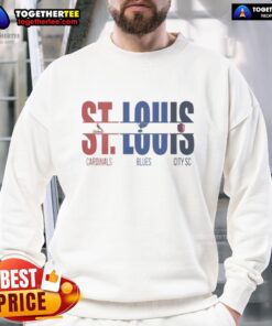 Official St. Louis City SC sweatshirt featuring St. Louis Cardinals and Blues cut text design, perfect for fans.