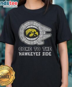 Official Star Wars Come to the Iowa Hawkeyes Side Ladies Tee featuring a stylish design for fans and women supporters.