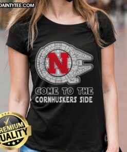 Official Star Wars Come to the Nebraska Cornhuskers Side Ladies Tee featuring a stylish design for fans.