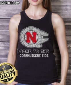 Official Star Wars Come to the Nebraska Cornhuskers Side Tank Top featuring bold graphics and team colors.