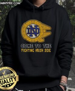 Official Star Wars Come to the Notre Dame Fighting Irish Side Hoodie featuring iconic designs and team colors.