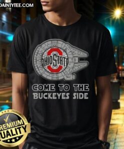 Official Star Wars Ohio State Buckeyes Side T-Shirt featuring iconic characters and team logo, perfect for fans.