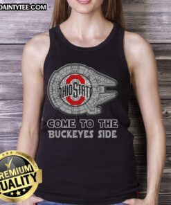 Official Star Wars Come to the Ohio State Buckeyes Side Tank Top featuring a bold design and comfortable fit for fans.