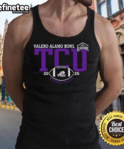 TCU Horned Frogs 2025 Valero Alamo Bowl logo tank top featuring vibrant team colors and bold design for fans.