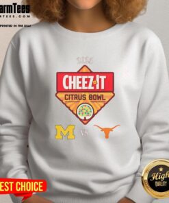 Official Texas Longhorns vs Michigan Wolverines 2025 Citrus Bowl sweatshirt featuring team logos and vibrant colors.