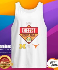 Alt Text: Official Texas Longhorns vs Michigan Wolverines 2025 Citrus Bowl tank top featuring team logos and vibrant colors.