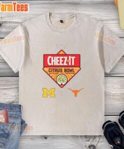Alt Text: Official Texas Longhorns vs Michigan Wolverines 2025 Citrus Bowl washed t-shirt featuring team logos and vibrant colors.