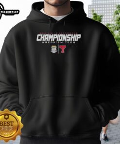 Official Texas Tech 2025 Big 12 Championship Wreck 'Em Tech Hoodie in red with logo, perfect for game day attire.
