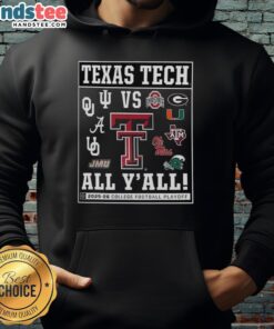 Official Texas Tech Red Raiders 2025 CFP vs All Y'all logo hoodie featuring bold team colors and design.