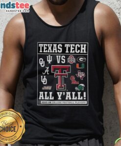 Official Texas Tech Red Raiders 2025 CFP Vs All Y'all logo tank top showcasing school spirit and team pride.