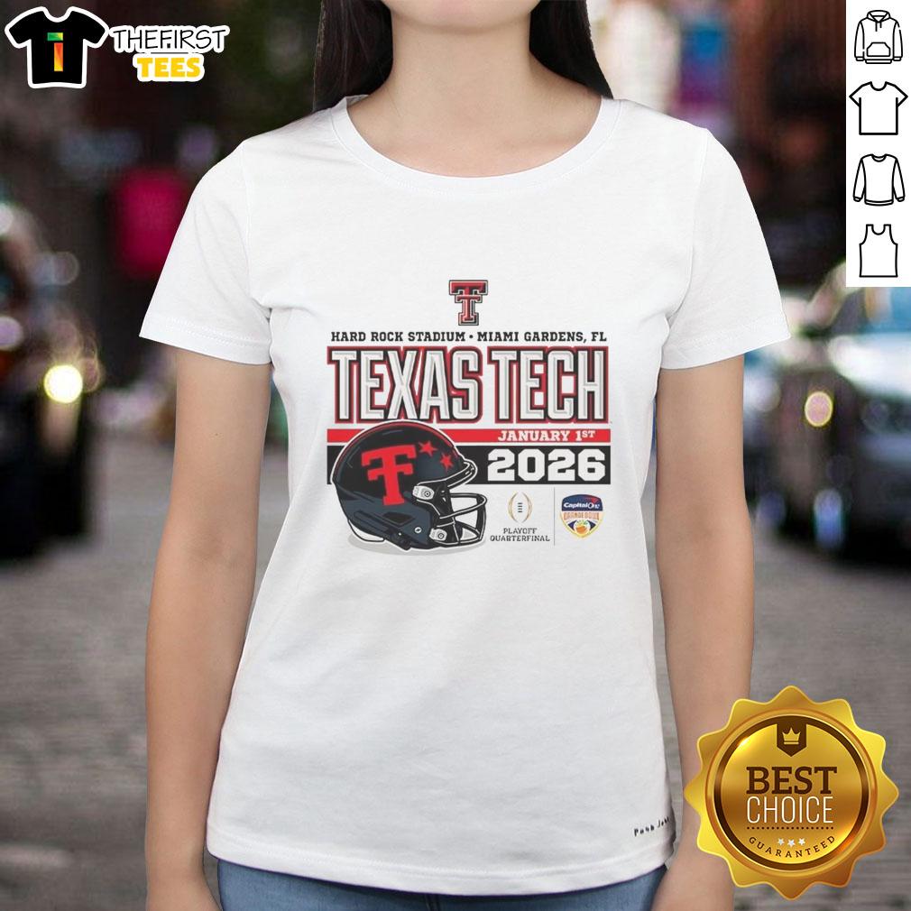 official-texas-tech-red-raiders-january-2026-cfp-hard-rock-stadium-helmet-ladies-tee Official Texas Tech Red Raiders January 2026 CFP helmet design on a ladies' tee at Hard Rock Stadium.