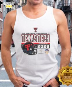 Official Texas Tech Red Raiders January 2026 CFP tank top featuring a helmet design at Hard Rock Stadium.
