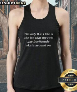 Two gay boyfriends skateboarding in tank tops on ice, showcasing fun and style with a playful twist on the phrase.