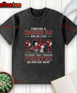 Official The Peanuts Forever Indiana Hoosiers Fan T-shirt, celebrating loyalty with a 'Win or Lose' design for fans.