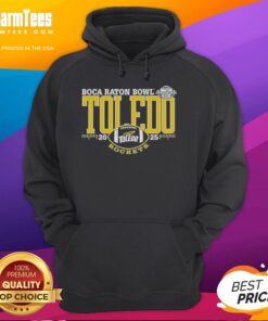 Alt Text: Official Toledo Rockets 2025 Boca Raton Bowl logo hoodie featuring vibrant colors and team branding.
