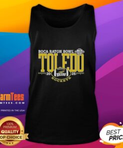 Alt Text: Official Toledo Rockets 2025 Boca Raton Bowl logo tank top featuring vibrant colors and team branding.