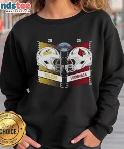 Official Toledo Rockets vs Louisville Cardinals 2025 Boca Raton Bowl head-to-head helmet sweatshirt design.