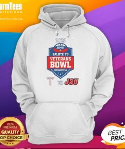 Official Troy Trojans vs Jacksonville State Gamecocks 2025 Salute to Veterans Bowl hoodie featuring team logos and colors.
