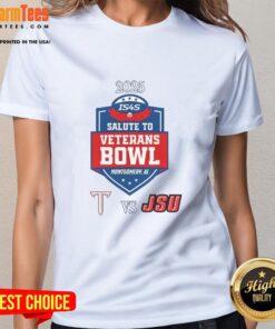 Alt Text: Official Troy Trojans vs Jacksonville State Gamecocks 2025 Salute to Veterans Bowl ladies tee in vibrant colors.