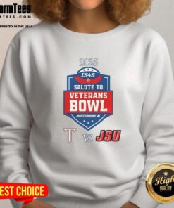 Alt Text: Official Troy Trojans vs Jacksonville State Gamecocks 2025 Salute to Veterans Bowl sweatshirt featuring team logos.
