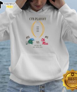 Official Tulane Green Wave vs Ole Miss Rebels 2025 College Football Playoff matchup hoodie design featuring team logos.