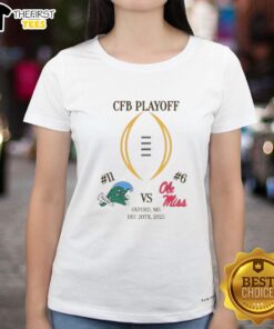 Alt Text: Official Tulane Green Wave vs Ole Miss Rebels 2025 College Football Playoff matchup ladies tee featuring team logos.