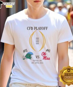 Official Tulane Green Wave vs Ole Miss Rebels 2025 College Football Playoff Matchup T-Shirt featuring team logos.