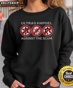 Official Ultras Hapoel sweatshirt featuring bold graphics against rival fans, perfect for sports enthusiasts and team spirit.