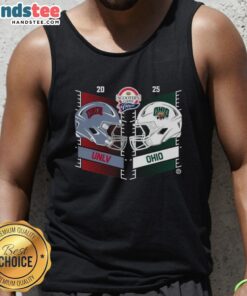UNLV Rebels vs Ohio Bobcats 2025 Frisco Bowl helmet tank top featuring team logos and vibrant design.