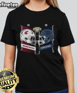 Official Washington State Cougars vs Utah State Aggies 2025 Famous Idaho Potato Bowl helmet ladies tee shirt design.