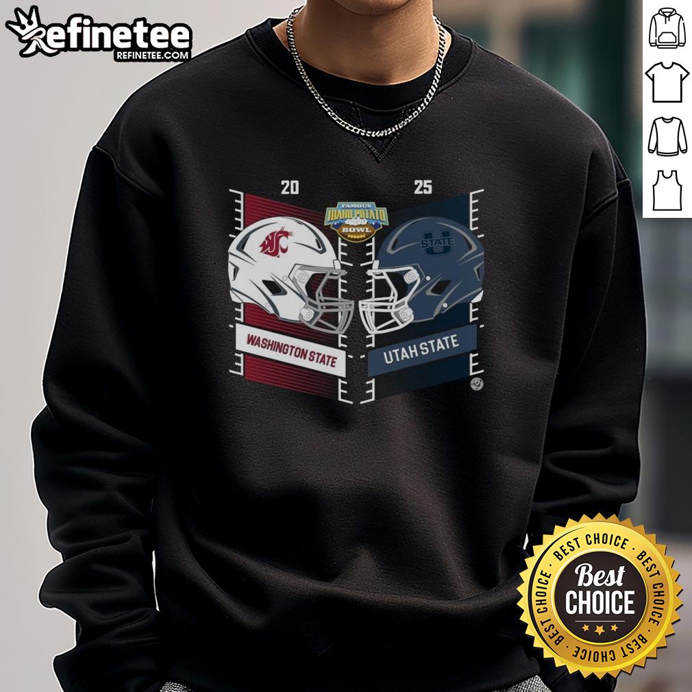 official-washington-state-cougars-vs-utah-state-aggies-2025-famous-idaho-potato-bowl-helmet-sweatshirt Official Washington State Cougars vs Utah State Aggies 2025 Famous Idaho Potato Bowl helmet sweatshirt, showcasing team logos.
