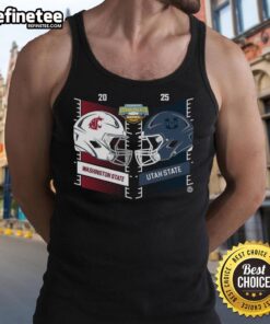 Alt Text: Washington State Cougars vs Utah State Aggies 2025 Famous Idaho Potato Bowl helmet tank top design