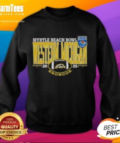 Official Western Michigan Broncos 2025 Myrtle Beach Bowl logo sweatshirt featuring team colors and design.