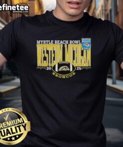 Alt Text: Official Western Michigan Broncos Myrtle Beach Bowl 2025 T-Shirt featuring team colors and logo for fans.