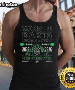 Official World Darts Championship 2025-2026 tank top featuring vibrant graphics and darts-themed design for fans.