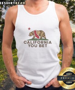 Alt Text: Official You Bet California Bear tank top featuring California Republic flag design in vibrant colors.