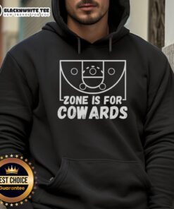 Official Zone Is For Cowards Hoodie in black, featuring bold white text, perfect for casual streetwear fashion.
