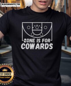 Official Zone Is For Cowards T-Shirt featuring bold text design, perfect for making a statement in casual fashion.