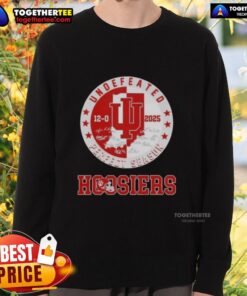 Original 2025 Indiana Hoosiers Undefeated 12-0 Perfect Season Sweatshirt with all signatures, showcasing team pride.