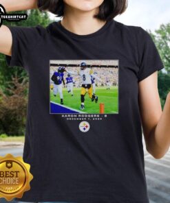 Original Aaron Rodgers Pittsburgh Steelers NFL 2025 photo on ladies tee showcasing stylish football apparel.