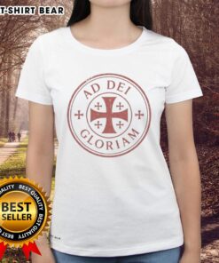 Original Ad Dei Gloriam logo featured on a stylish ladies tee, perfect for casual wear and expressing faith.