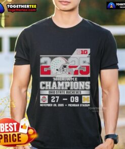 Original Big Ten The Game Champions Ohio State Buckeyes T-Shirt featuring Michigan Stadium design for fans.